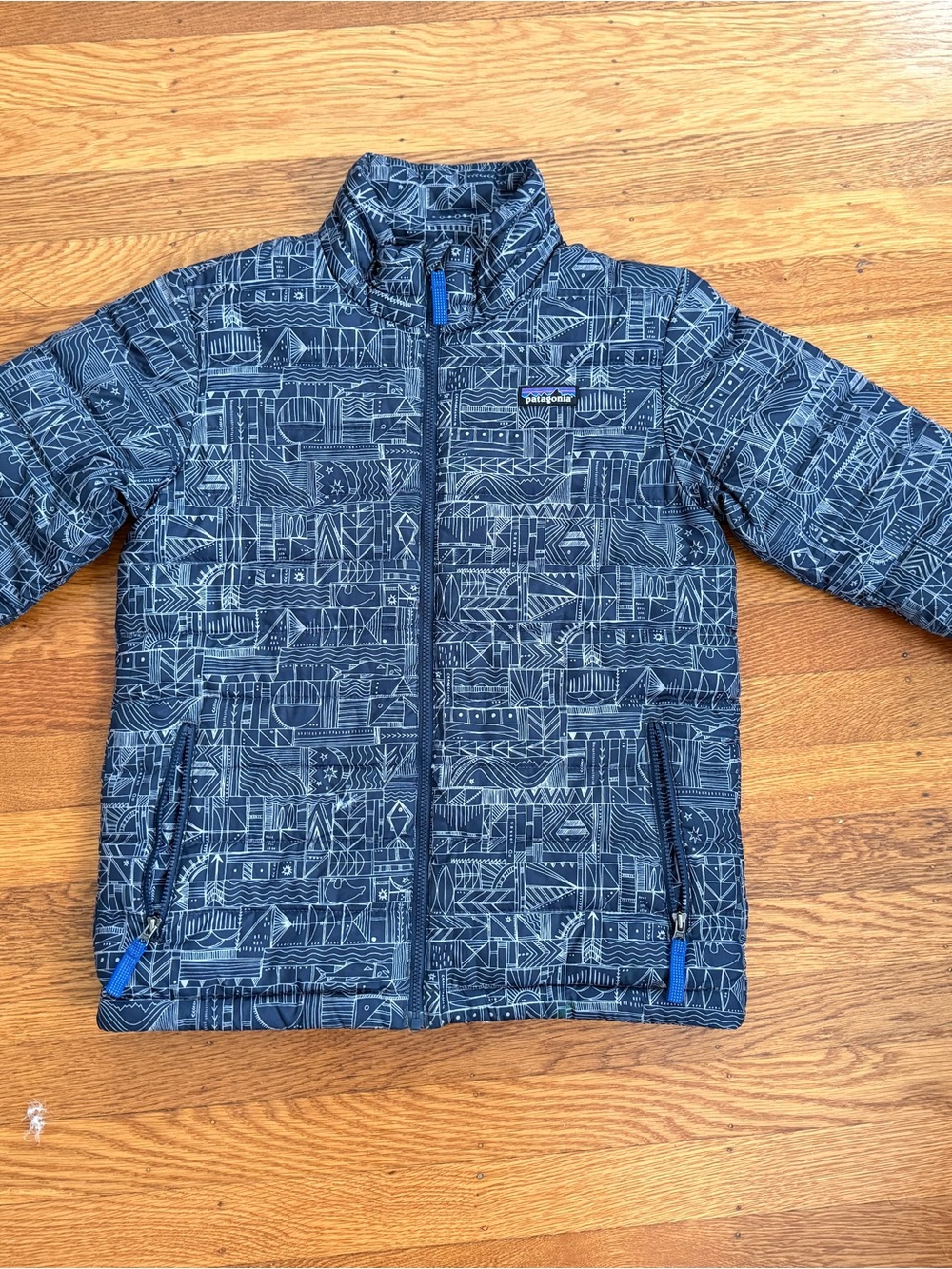 Patagonia Kids Navy Geometric-Print Puffer Jacket